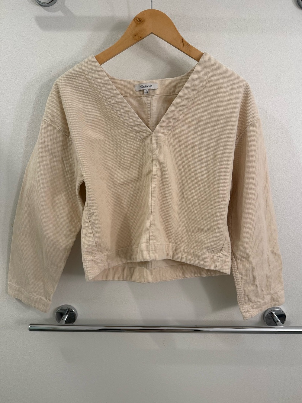 Madewell Women’s Cream Corduroy V-Neck Pullover Shell Top